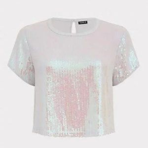 Torrid White Iridescent Sequin Crop